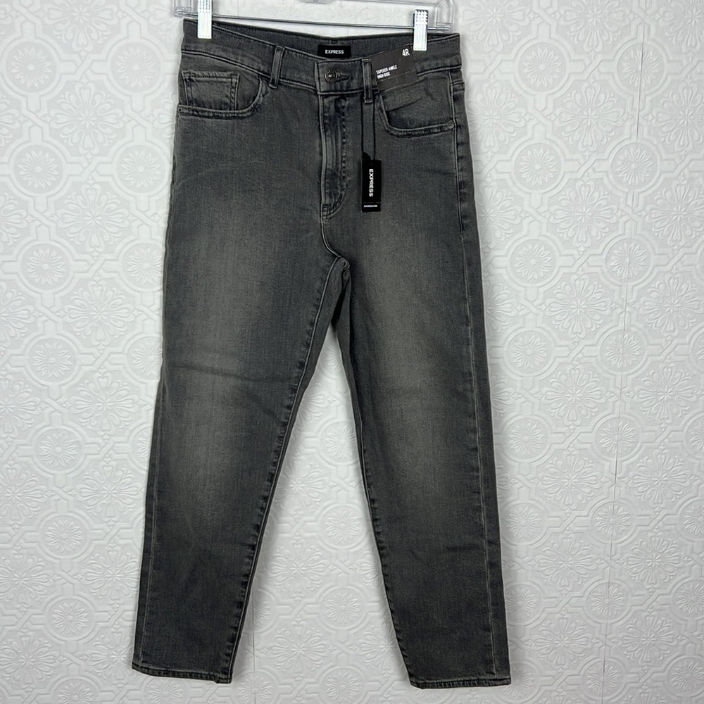 NWT Express Tapered Ankle High Rise Waist Black Grey‎ Jeans Denim 4 straight